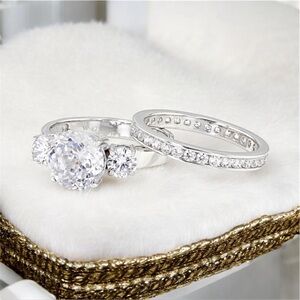 Charles Winston Scintillant Cut Rhodium Over Sterling Silver Ring set 9.70ctw